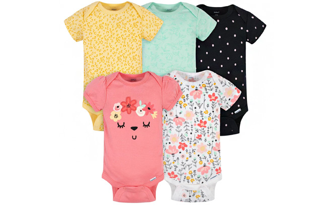 Gerber Baby Girls Floral Short Sleeve Onesies 5 Pack