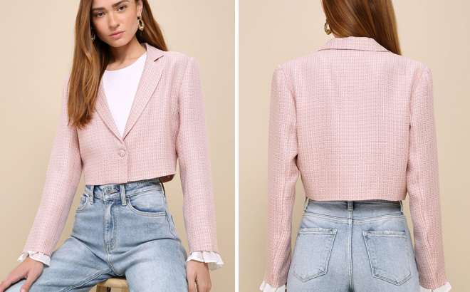 Girlboss Glam Tweed Ruffled Cropped Blazer Girlboss Glam Tweed Ruffled Cropped Blazer