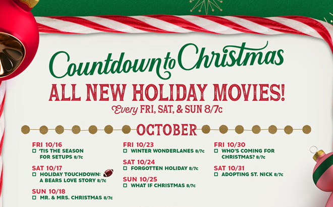 Hallmarks Countdown to Christmas Movie Schedule for October 2026 Hallmarks Countdown to Christmas Movie Schedule for October 2026