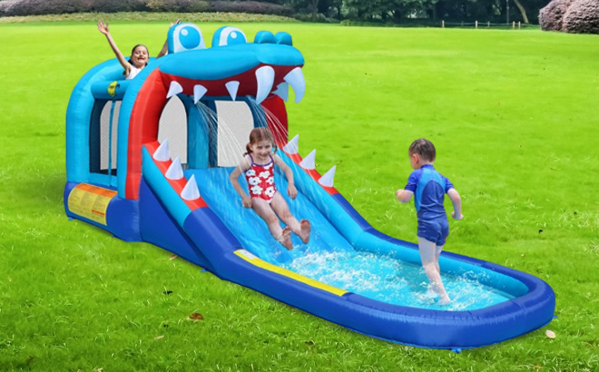 Kids Using the Inflatable Water Slide
