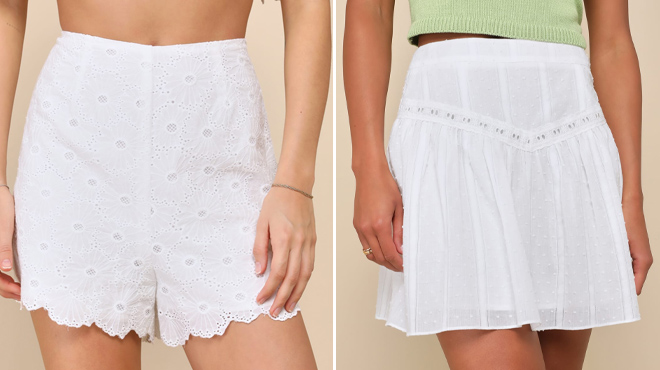 Lulus Embroidered High Rise Shorts and Dot Lace Mini Skirt Lulus Embroidered High Rise Shorts and Dot Lace Mini Skirt