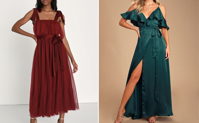 Lulus Lovely Influence Wine Red Tulle Swiss Dot Tie Strap Midi Dress