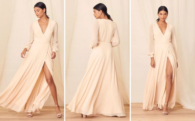 Lulus My Whole Heart Cream Long Sleeve Wrap Maxi Dress Lulus My Whole Heart Cream Long Sleeve Wrap Maxi Dress
