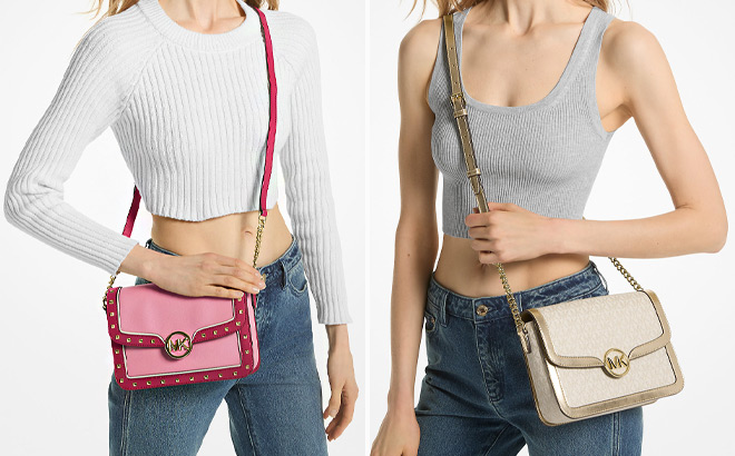 Michael Kors Leida Medium Studded Shoulder Bag and Michael Kors Leida Medium Metallic Signature Logo Shoulder Bag