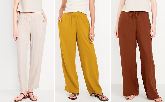 Old Navy High Waisted Linen Blend Super Wide Leg Pants