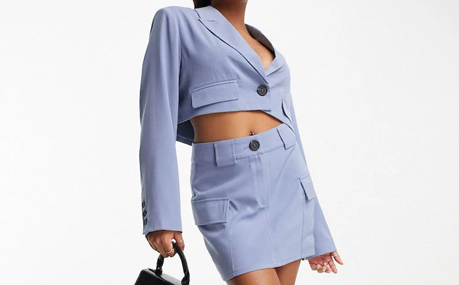 Petite Cropped Blazer and Mini Skirt Set
