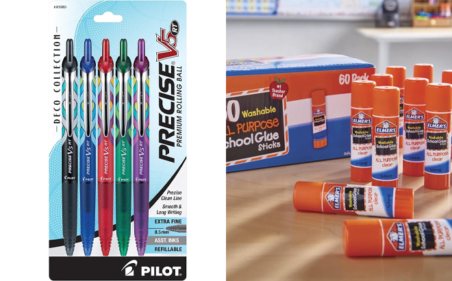 Pilot Precise V5 RT Deco Collection Refillable Retractable Liquid Ink Rolling Ball Pens and Elmers All Purpose School Glue Sticks Pilot Precise V5 RT Deco Collection Refillable Retractable Liquid Ink Rolling Ball Pens and Elmers All Purpose School Glue Sticks