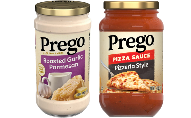 Prego Alfredo Pasta Sauce with Roasted Garlic and Parmesan Cheese and Prego Pizzeria Style Pizza Sauce 14 OZ Jar Prego Alfredo Pasta Sauce with Roasted Garlic and Parmesan Cheese and Prego Pizzeria Style Pizza Sauce 14 OZ Jar