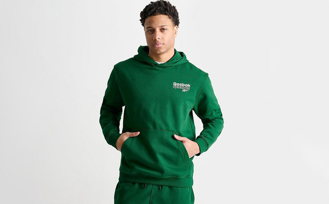 Reebok Mens Stack Logo Hoodie in Green Color Reebok Mens Stack Logo Hoodie in Green Color