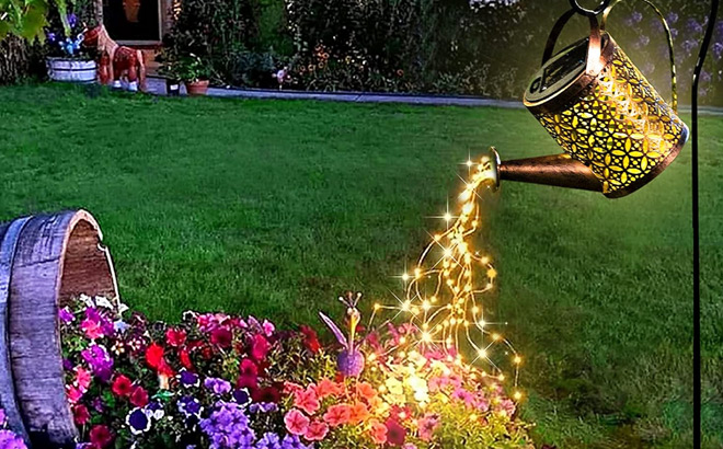 Solar Watering Can with Lights in the Garden Solar Watering Can with Lights in the Garden