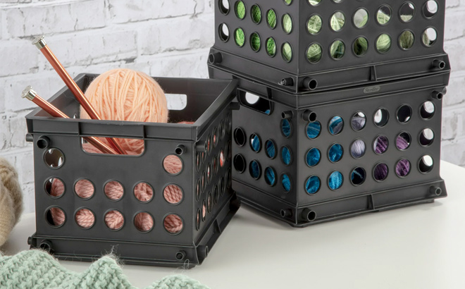 Sterilite Plastic Desktop Storage Mini Crate Black Sterilite Plastic Desktop Storage Mini Crate Black
