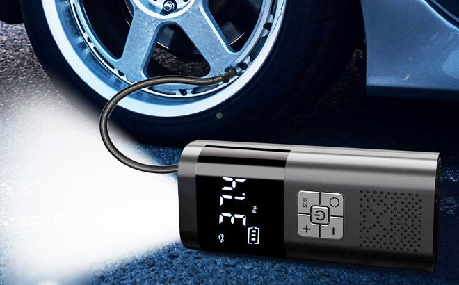Temola Portable Tire Inflator Inflating a Car Tires
