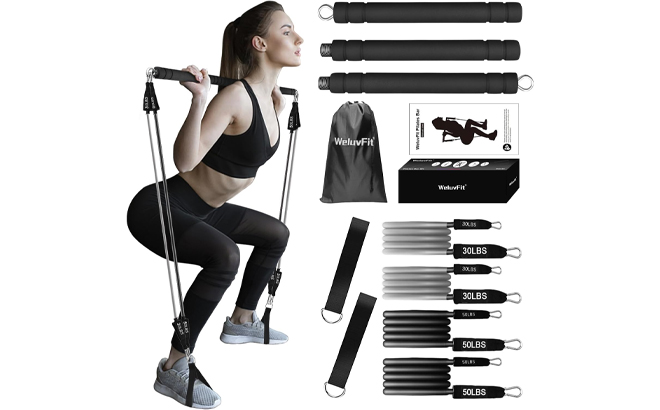 WeluvFit Pilates Bar Kit with Resistance Bands