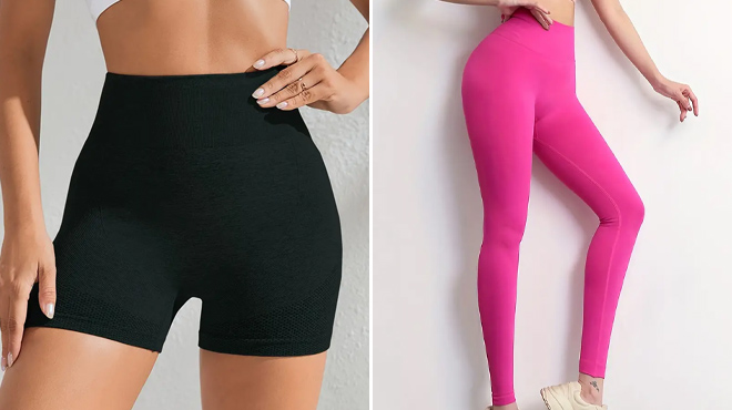 Womens Gym Shorts and High Waist Seamless Yoga Leggings