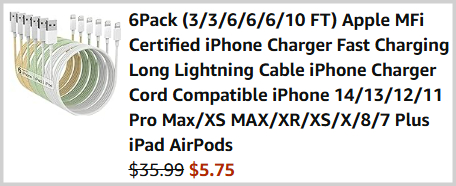 iPhone Lightning Cable 6 Pack Checkout 1