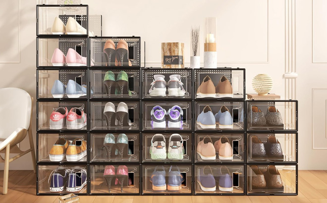 12 Pack Large Shoe Storage Boxes in Black Color 12 Pack Large Shoe Storage Boxes in Black Color