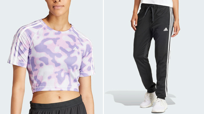 Adidas Womens Own The Run 3 Stripes Allover Print T Shirt and Adidas Womens Primegreen 3 Stripes Track Pants 3 Adidas Womens Own The Run 3 Stripes Allover Print T Shirt and Adidas Womens Primegreen 3 Stripes Track Pants