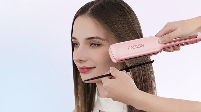 A Person Using Faszin Professional Hair Straightener A Person Using Faszin Professional Hair Straightener