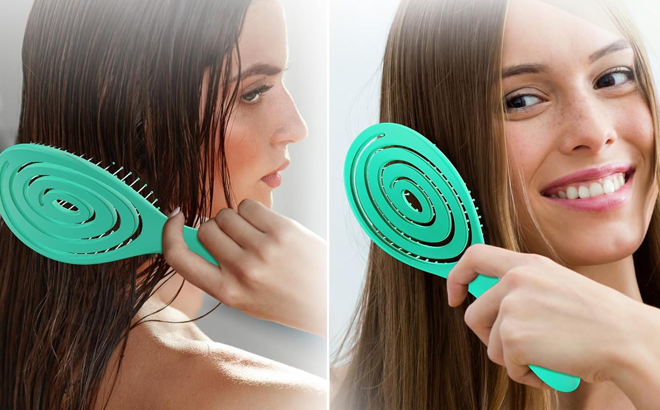 A Person Using the Shinlea Detangling Wet Dry Spiral Hair Brush A Person Using the Shinlea Detangling Wet Dry Spiral Hair Brush