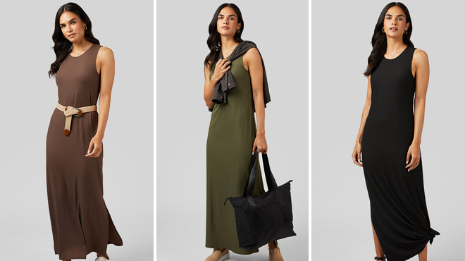 A Woman Wearing 32 Degrees Maxi Dress in Various Colors