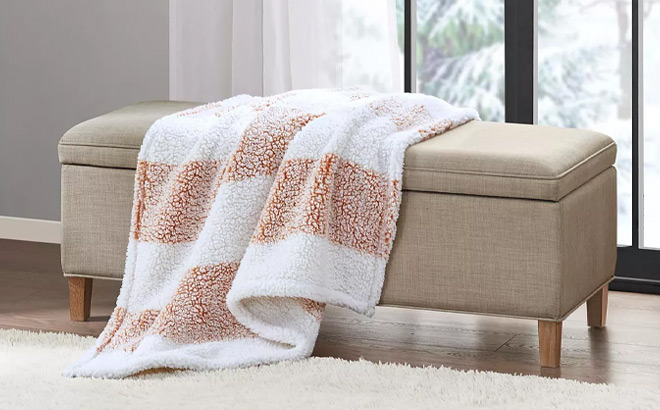 Alpine Valley Cozy Sherpa Throw in Beige Color