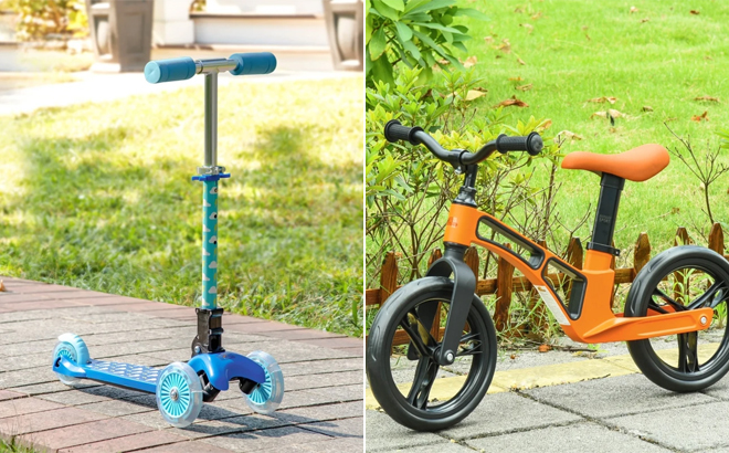 Aosom Kick Scooter for Kids Foldable Childrens Scooter with 3 Wheels and Qaba 12 Inch Kids Balance Bike Adjustable No Pedal Bicycle Aosom Kick Scooter for Kids Foldable Childrens Scooter with 3 Wheels and Qaba 12 Inch Kids Balance Bike Adjustable No Pedal Bicycle