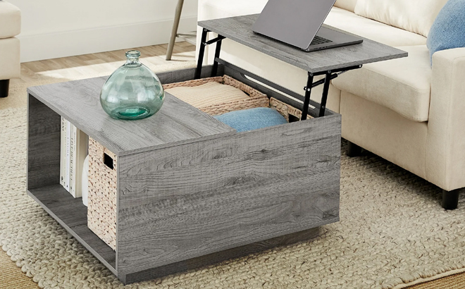 BCP Square Rustic Modern Lift Top Coffee Table with Cubby BCP Square Rustic Modern Lift Top Coffee Table with Cubby