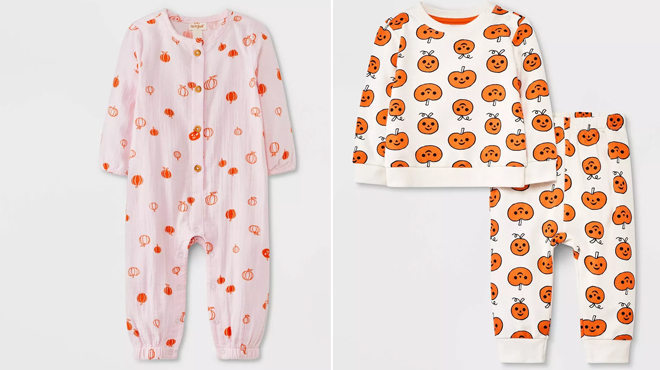 Cat Jack Gauze Pumpkin Loong Sleeve Romper and Cat Jack Pumpkin Jogger Pants Set Cat Jack Gauze Pumpkin Loong Sleeve Romper and Cat Jack Pumpkin Jogger Pants Set