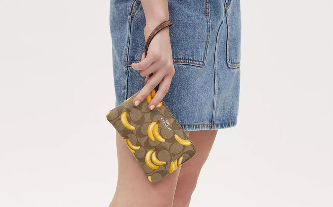 Coach Outlet Wristlet With Banana Print