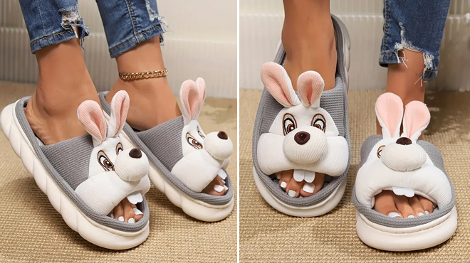 Easter Rabbit Print Linen Slippers Easter Rabbit Print Linen Slippers