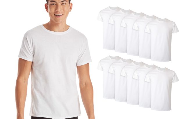 Hanes Mens Super Value Pack White Crew T Shirt Undershirts