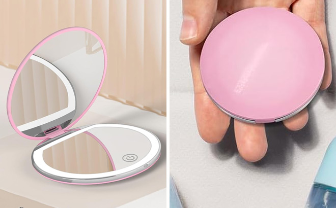 LED Compact Pocket Mirror in Pink Color LED Compact Pocket Mirror in Pink Color