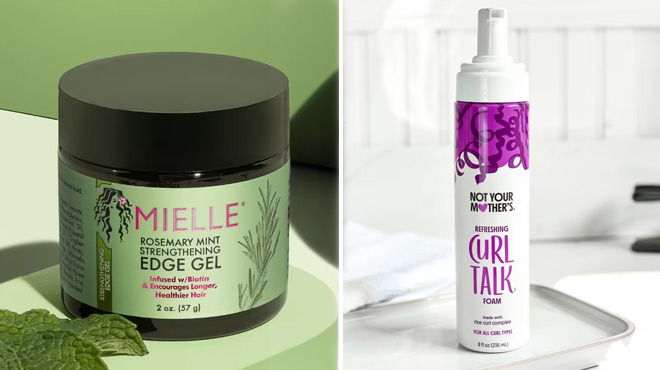 Mielle Rosemary Mint Strengthening Edge Gel and Not Your Mothers Curl Foam Mielle Rosemary Mint Strengthening Edge Gel and Not Your Mothers Curl Foam