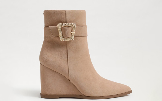 Sam Edelman Weslie Buckle Womens Suede Beige Wedge Boots Sam Edelman Weslie Buckle Womens Suede Beige Wedge Boots