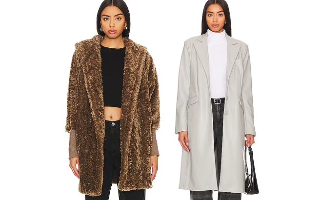 Steve Madden Della Sherpa Coat and Gemini Faux Leather Coat