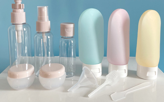 Travel Bottles Set on a Table