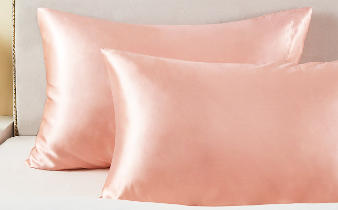 Two Pillows with Satin Covers in Coral Color Two Pillows with Satin Covers in Coral Color