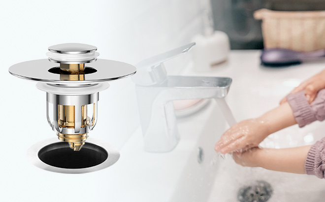Universal 2 in 1 Bathroom Sink Stopper Pop Up Bathroom Sink Drain Strainer with Anti Clogging Filter Basket Universal 2 in 1 Bathroom Sink Stopper Pop Up Bathroom Sink Drain Strainer with Anti Clogging Filter Basket