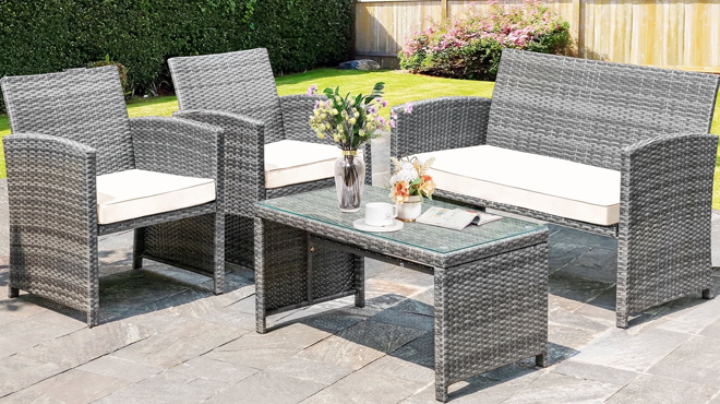 Walsunny 4 Piece Patio Rattan Set Walsunny 4 Piece Patio Rattan Set