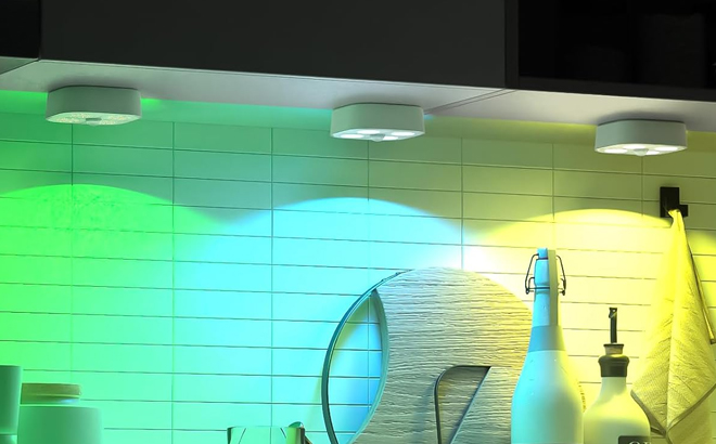 Wireless Step Light Rechargeable Puck Lights on a Wall Wireless Step Light Rechargeable Puck Lights on a Wall