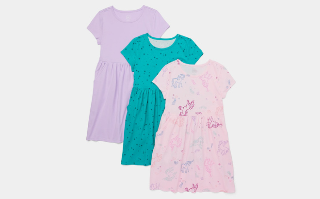 Wonder Nation Girls Short Sleeve Play Dress 3 Pack 4 18 Plus