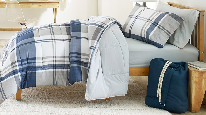 Casual Comfort 7 Piece Plaid Dorm In A Bag Blue Plaid Color Casual Comfort 7 Piece Plaid Dorm In A Bag Blue Plaid Color