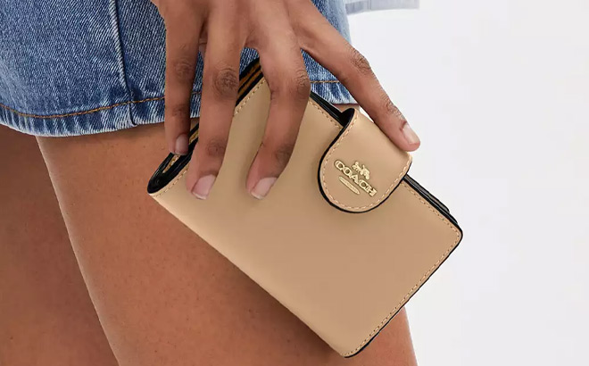 Coach Medium Corner Zip Wallet in Gold Tan Color