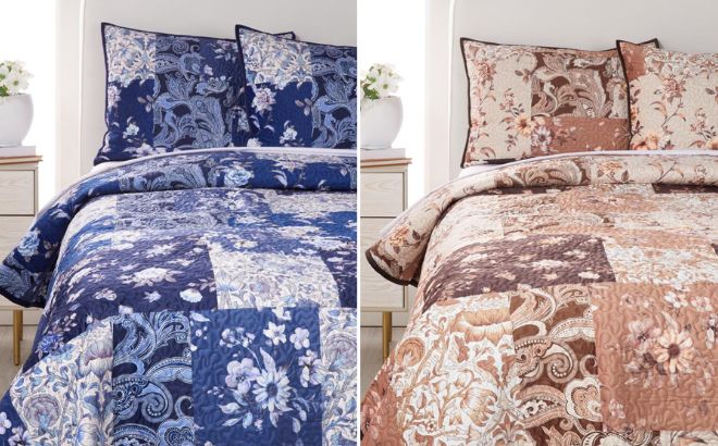 Emryn House Soft Velour Patchwork Quilt Set Emryn House Soft Velour Patchwork Quilt Set