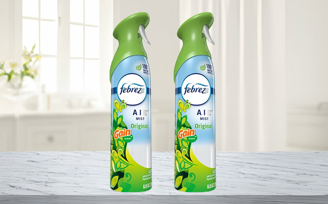 Febreze Air Freshener Gain Original Scent Sprays on a Table
