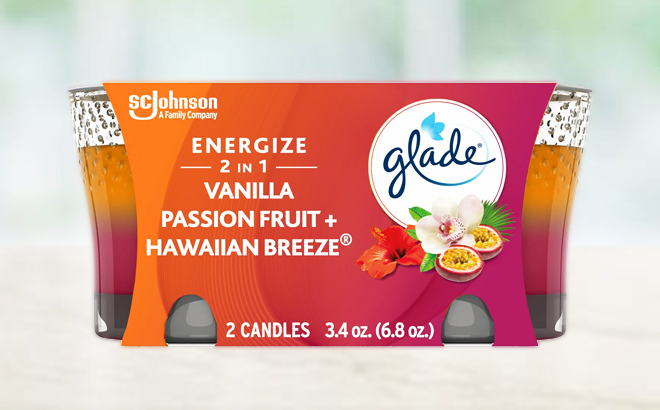 Glade 2 Count Candle in Hawaiian Breeze Vanilla Passion Fruit Scent Glade 2 Count Candle in Hawaiian Breeze Vanilla Passion Fruit Scent
