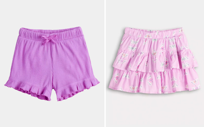 Jumping Beans Toddler Girls Ribbed Ruffle Shorts and Tiered Woven Skort Jumping Beans Toddler Girls Ribbed Ruffle Shorts and Tiered Woven Skort