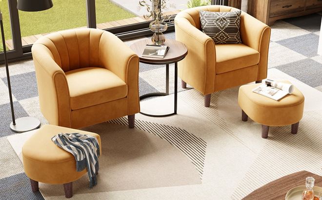 Linsy Home Velvet Accent Chairs with Ottomans in Yellow Linsy Home Velvet Accent Chairs with Ottomans in Yellow
