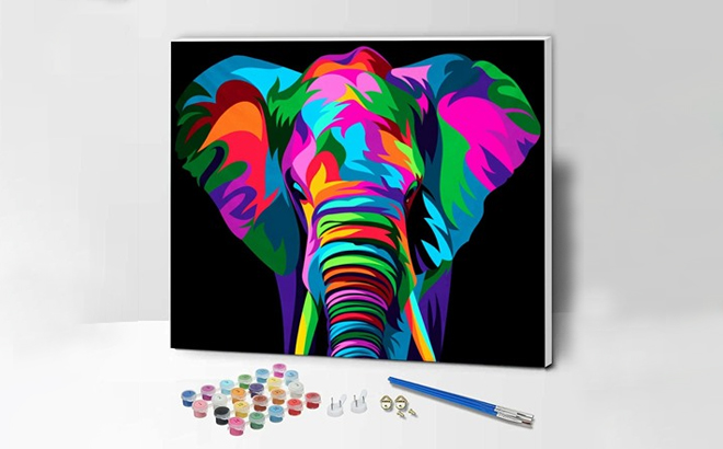 Paint by Number Elephant Kit With Brush Paint Paint by Number Elephant Kit With Brush Paint