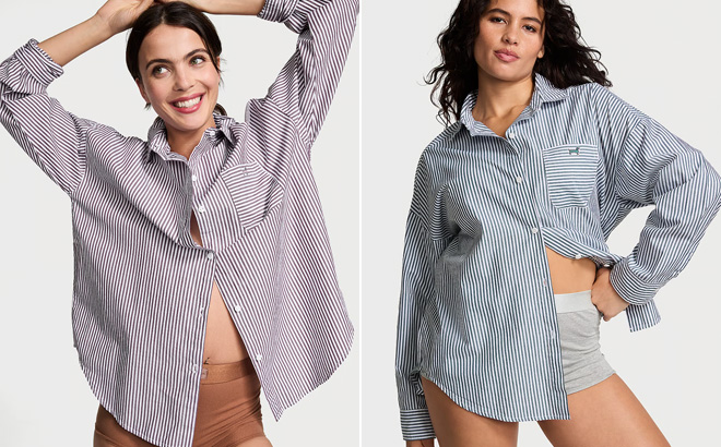 Victorias Secret PINK Cotton Poplin Oversized Button Down Sleepshirt